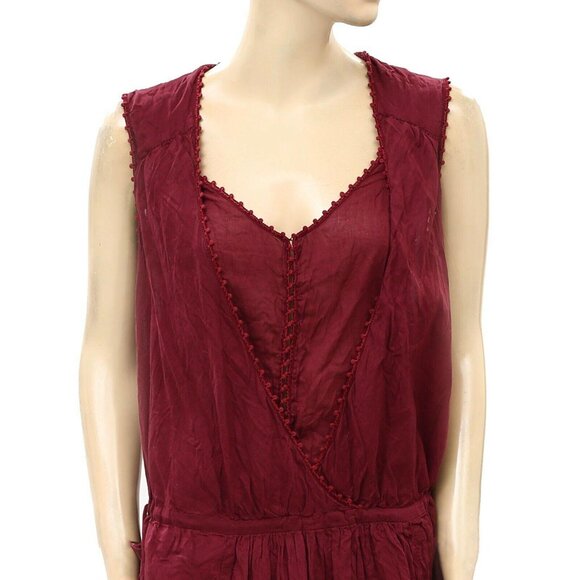 Isabel Marant Etoile Lace Shift Tunic Dress Summer Maroon Cotton S New 231814 - Picture 2 of 5